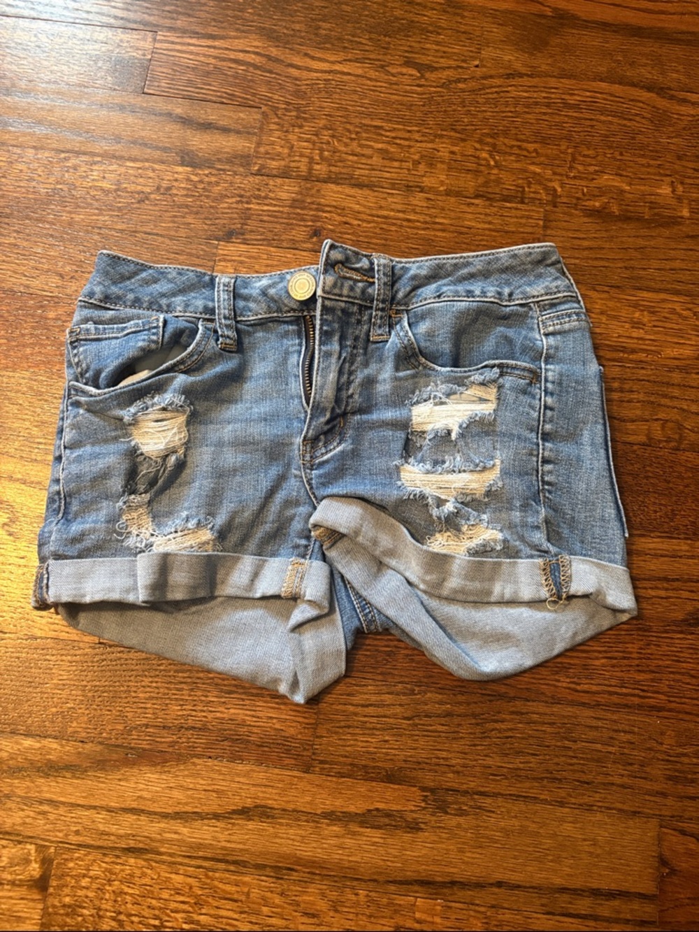 SO Light Blue Distressed Rolled Hem Jean Shorts